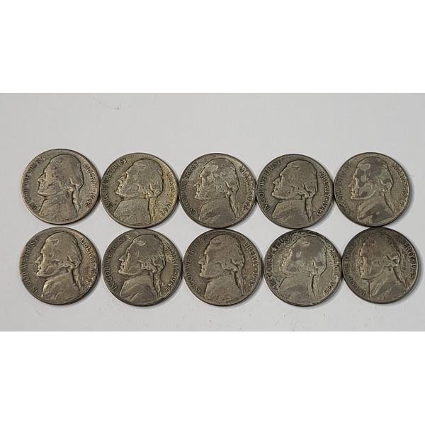 Assorted Years/Mint Marks United States 35% Silver Jefferson Wartime Nickels - Face Value: $0.50