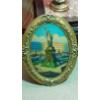 Image 1 : Antique ART - Oval Wood Frame with curved Reverse Painted Glass - Statue Of Liberty  - 25" x 19"