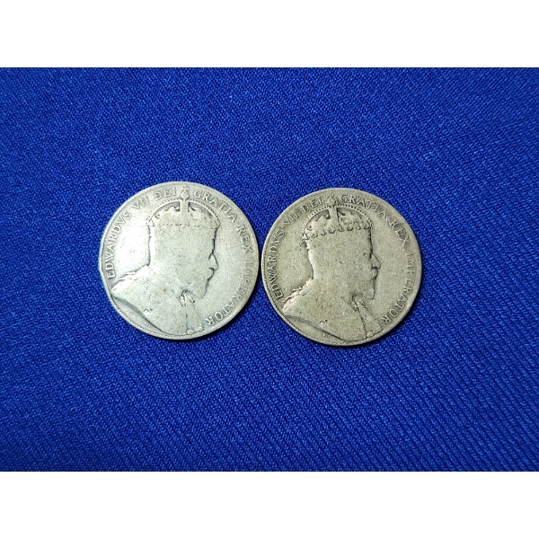 x2 1910 and 1909 Canadian 50-Cent Silver Coins: ASW: 0.3456oz Each