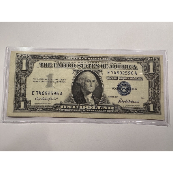 1957 United States Washington One Dollar Silver Certificate Note - High End Note - Blue Seal