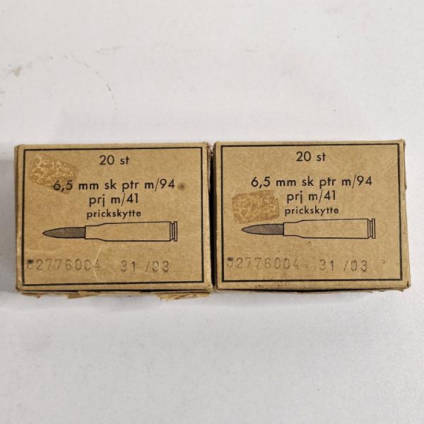 2 Partially Filled Boxes of Vintage Swedish Military 6.5×55mm Sniper Ammunition (see pics)