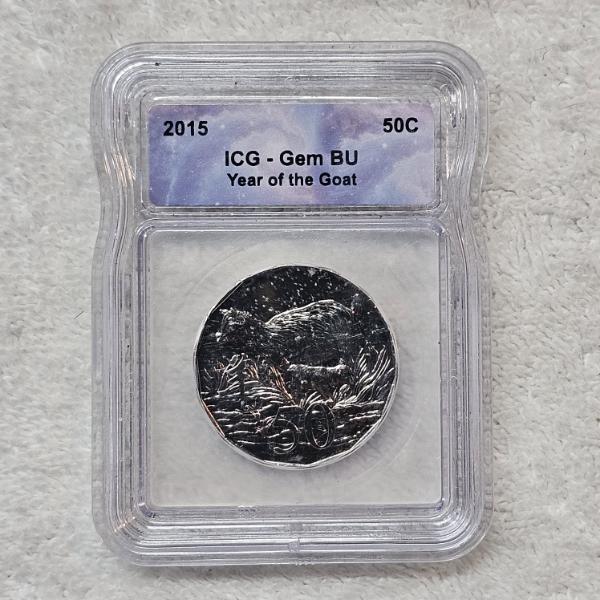 ICG Gem BU 2015 Australia 50 Cents Year of the Goat Lunar Series 50c Coin