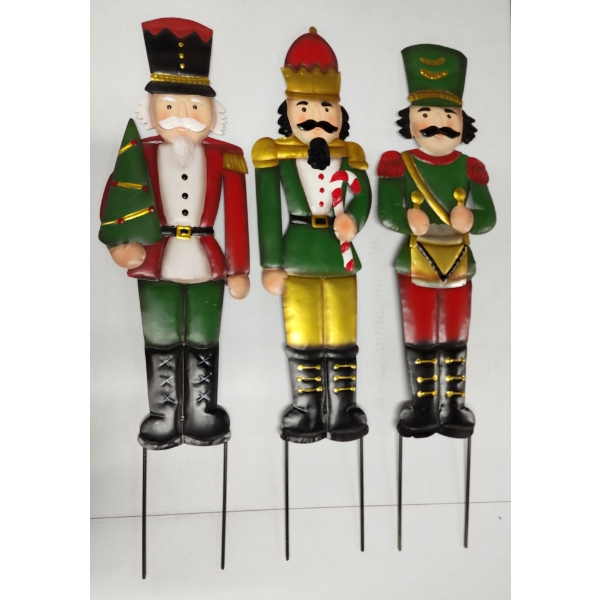 3 Outdoor Metal Christmas/Holiday Nutcracker Yard Stakes - Approx. 30in Tall