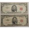 Image 1 : (2) U.S Series 1963 B & 1963 $5 Red Seal Bank Notes - Face Value: $10