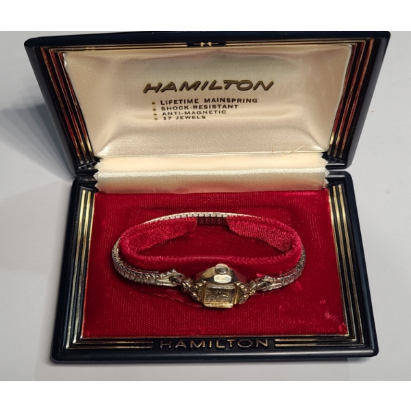 Vintage Hamilton Ladies' Wristwatch Featuring14K Gold Bezel With Mechanical 17-Jewel Movement