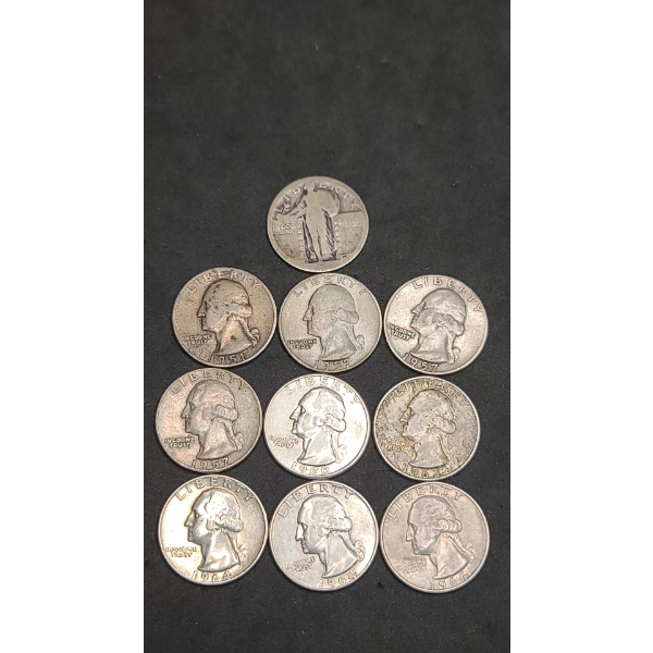 Assorted Years/Mint Marks 90% Silver Standing Liberty & Washington Head Quarters - Face Value: $2.50