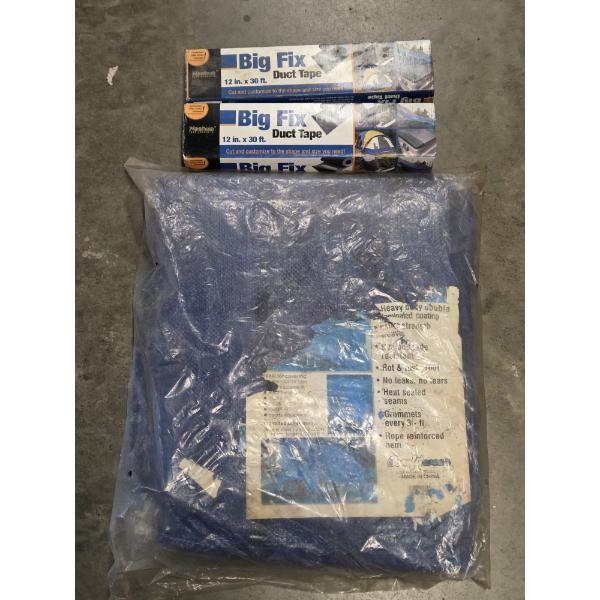 New- Two Big Fix 12'' x 30ft Duct Tape And New Poly Tarp