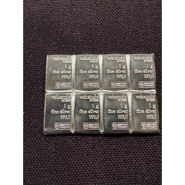 8 - Valcambi One Gram .999 Fine Silver Bars - Mint Condition - 8 Grams Total