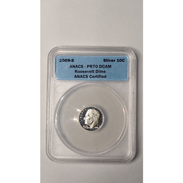 ANACS 2009-S PR70 DCAM Roosevelt 90% Silver Dime 