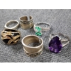 Image 3 : Six Assorted Sterling Silver Rings Ft. Lovely Green Stones & Large Purple Stone ~Weighing 28.2 Grams