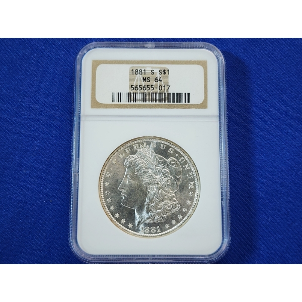 1881-S 90% Silver Morgan Dollar - Graded by NGC MS 64 