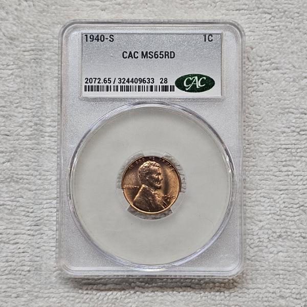 1940-S CAC MS65RD Wheat Lincoln Cent