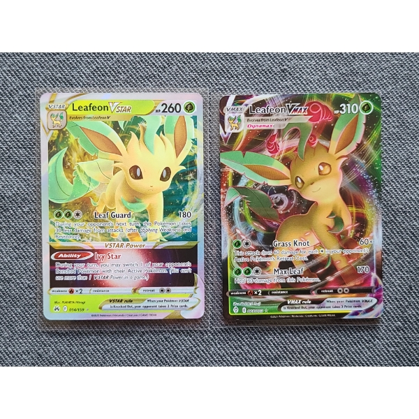 Two Holo Rare Pokemon Trading Cards- Leafeon VStar 014/159 & Leafeon VMax 008/203 -Both NM Condition
