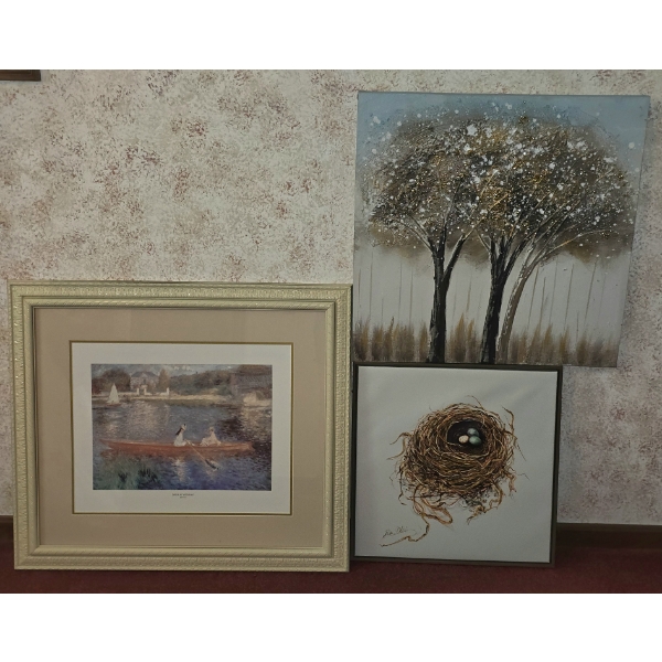 3 Pieces of Wall Art - 2 Canvases and 1 Framed Print - Largest 30"x27"