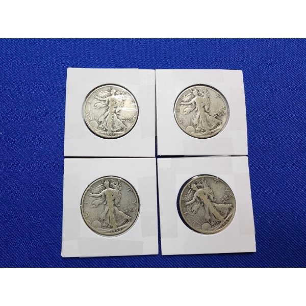 4 Walking Liberty Silver Half Dollars Years: 1943, 1942, 1944, 1943 FV: $2.00