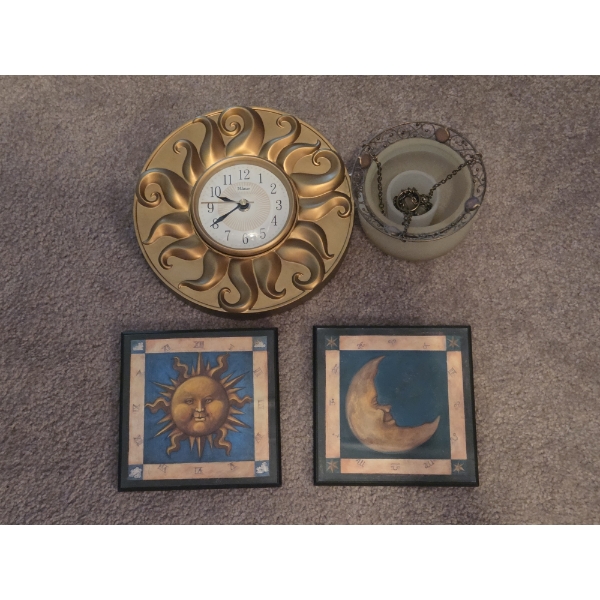 Louisville Home Pickup - Decorative Sun / Moon Themed Wall Grouping Including  Golden Flame Clock 

