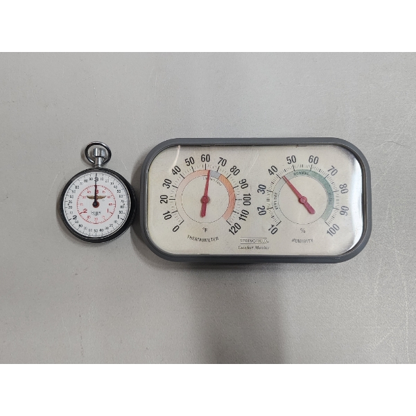 Springfield Precision Analog Thermometer and Humidity Meter, and Heuer Stopwatch