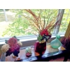 Image 1 : Floral Grouping On Table Including Frosted Lime Green Decanter - All Excellent