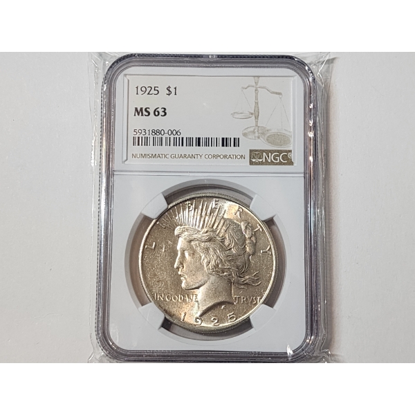 1925 90% Silver Peace Dollar - NGC MS 63