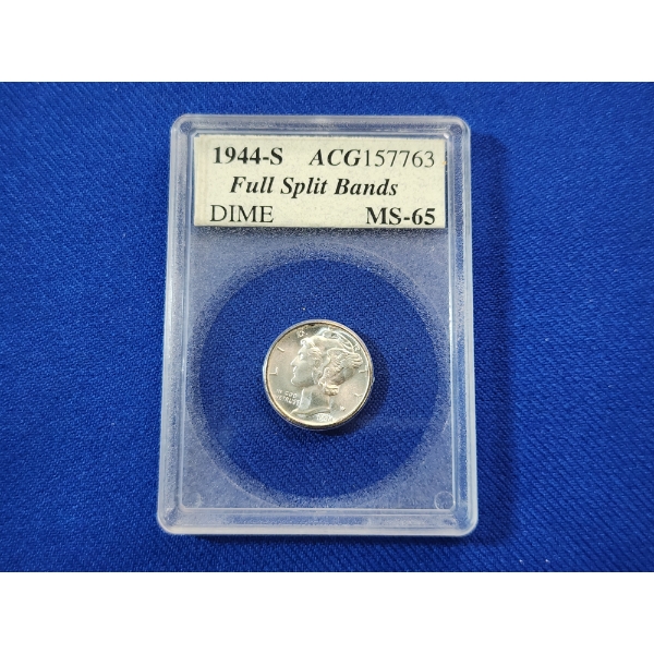 ACG MS 65 1944-S Mercury 90% Silver Dime Full Split Bands 