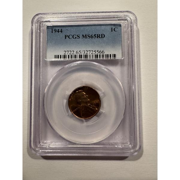 1944 United States Lincoln One Cent Penny Graded NGC MS65 RED - Incredible Coin
