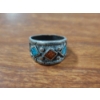 Image 1 : Nice Sterling Silver & Turquoise Ring Ft. Two Colors of Turquoise ~ Weighing 8.1 Grams ~ Size 9