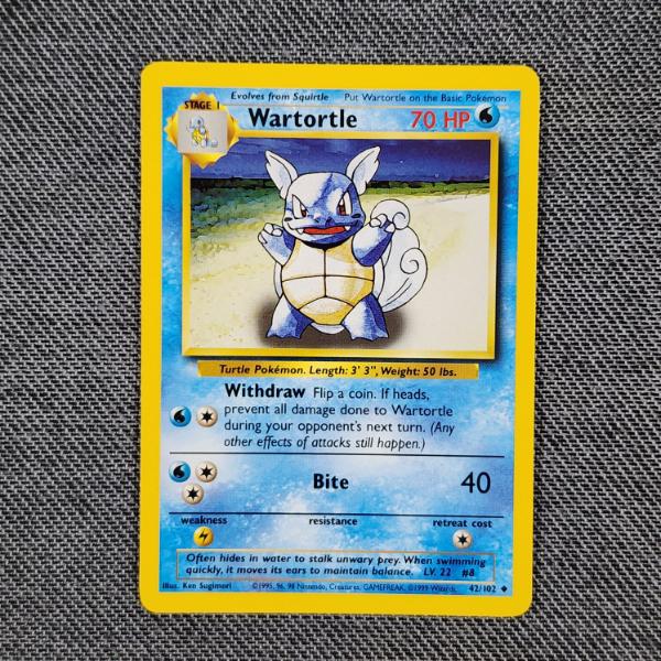 Wartortle 42/102 Uncommon Vintage Base Set Pokemon Trading Card in Near Mint Condition!