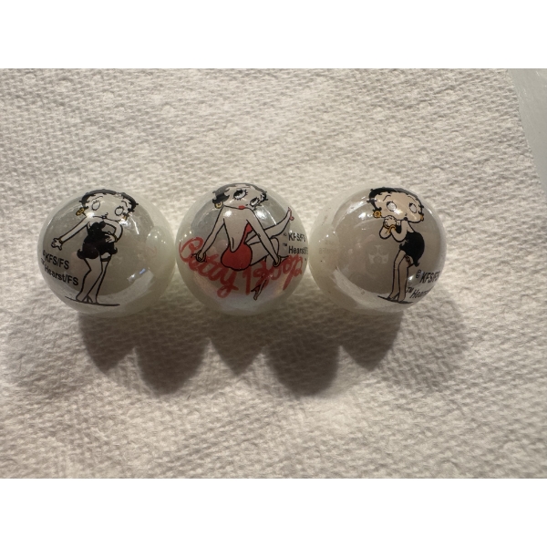 Lot of 3 Vintage Betty Boop One Inch Shooter Marbles