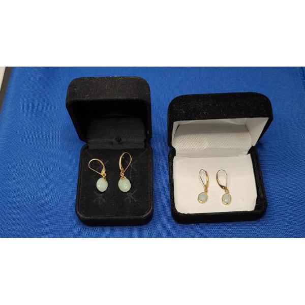 (2) Pairs Of 14K Gold Jade Dangle Earrings - Total Weight: 3.6g