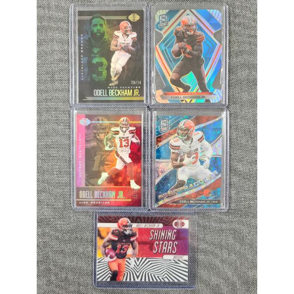 Five Numbered Parallel Odell Beckham Jr. Football Trading Cards in Protective Top Loaders 