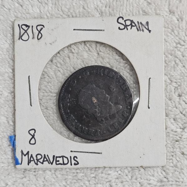 1818 Spain King Ferdinand VII 8 Maravedis Copper Coin