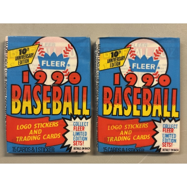 2 - Unopened 1990 Fleer Major League Baseball Wax Packs - Mint Condition