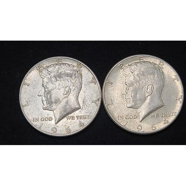(2) 1964 90% Silver Kennedy Half Dollars - Face Value: $1.00