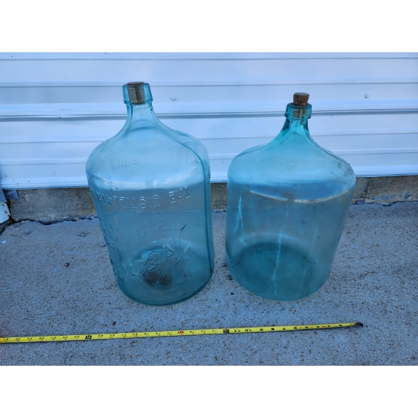 2 Large Vintage 5-Gallon Blue Glass Water Jugs