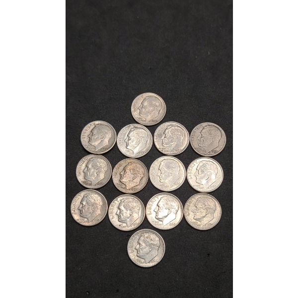 Assorted Years 90% Silver Roosevelt Dimes - Some With "D" Mint Mark - Face Value: $1.40