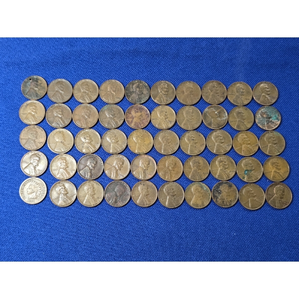 Lot of 50 Assorted Year Wheat Cent Pennies - Including one 1881 Indian Head Cent