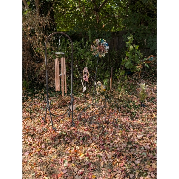 Huge 4' Metal Stand & Wind Chime, Metal Pig,  & More