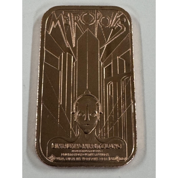 METROPOLIS Movie Advertising Brilliant Uncirculated One Troy Oz .999 Fine Copper Bar - Mint