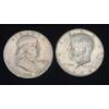 Image 2 : 1952 90% Silver Franklin Half Dollar & 1964 90% Silver Kennedy Half Dollar With Coin Tube -FV: $1.00