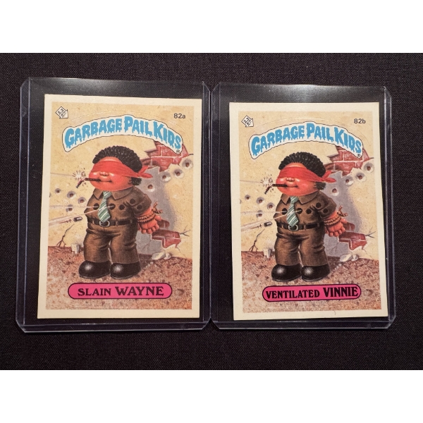 1985 Garbage Pail Kids - Slain WAYNE & Ventilated VINNIE Cards - 82A & 82B - Mint Condition