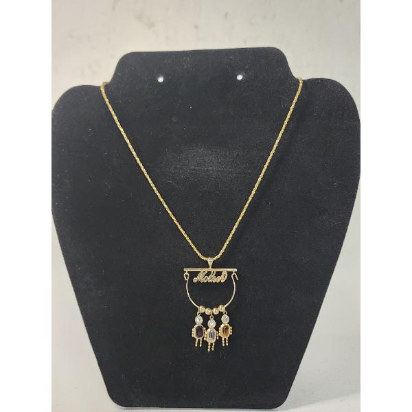 14K Gold 18in Necklace with "Mother" and Three Children Pendant/Charms TW: 6.0g