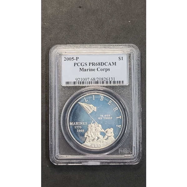 PCGS 2005-P PR69DCAM Marine Corps 230th Anniversary Commemorative 90% Silver Proof Dollar 