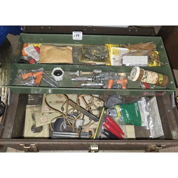 Metal Tool Box with Contents of Home Improvement Odds and Ends