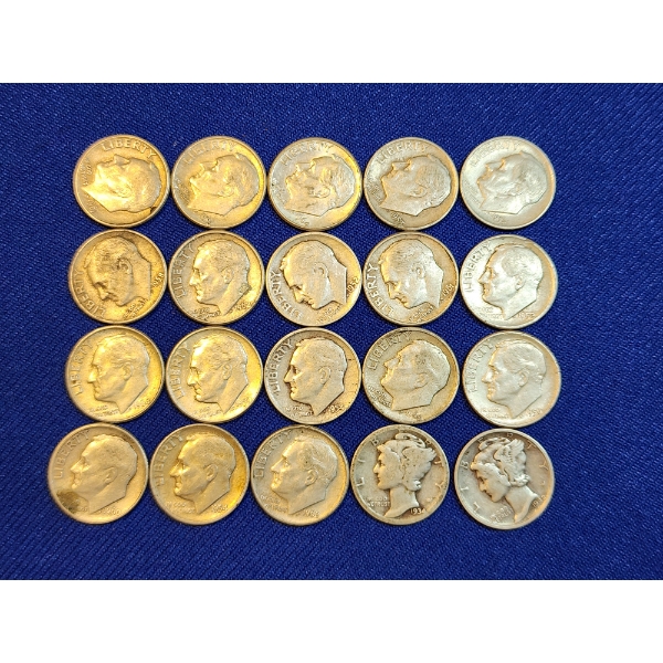 Assorted 90% Silver Roosevelt and Mercury Dimes - Face Value $2.00