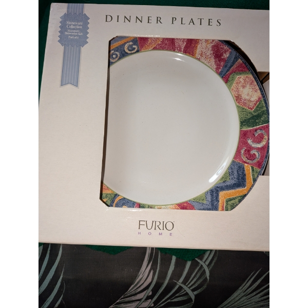 New Complete Set Of Stoneware Dishes. Plates, Mugs, Bowls And New Crystal Picture Frame