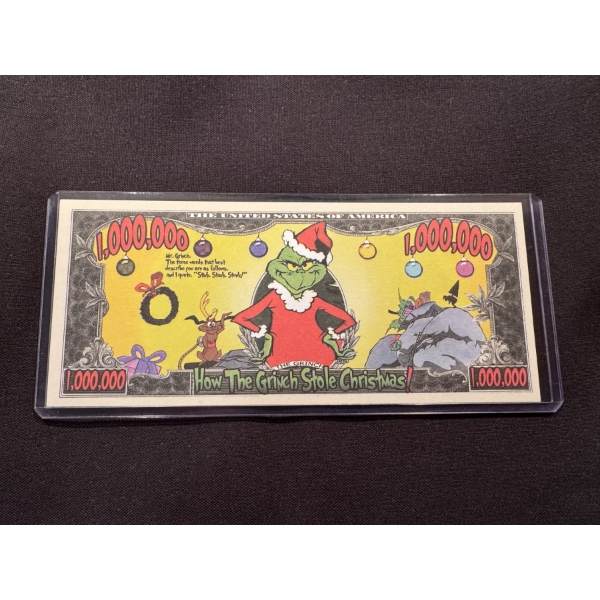 Original Grinch One Million Dollar Bill In Protective Case - Mint Condition