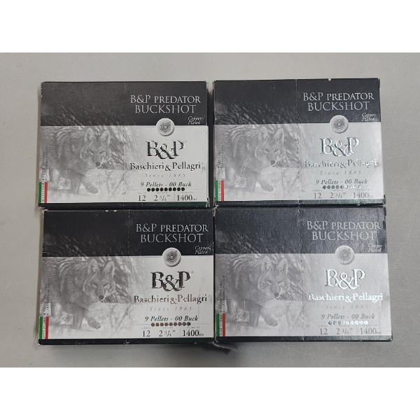 4 Full Boxes of Bascheri & Pellagri 12 Gauge 2-3/4" 00 Predator Buckshot - 40 Count Total