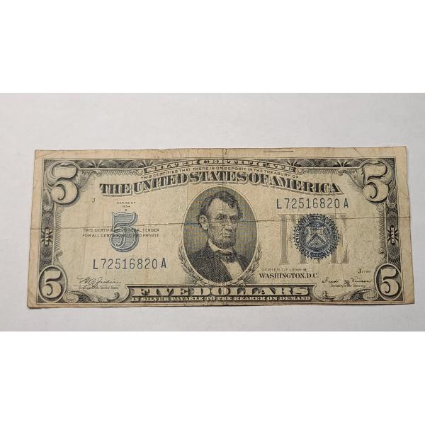 Off Center Error Series 1934 B $5 Silver Certificate With Julian & Vinson Signatures - Face Value $5