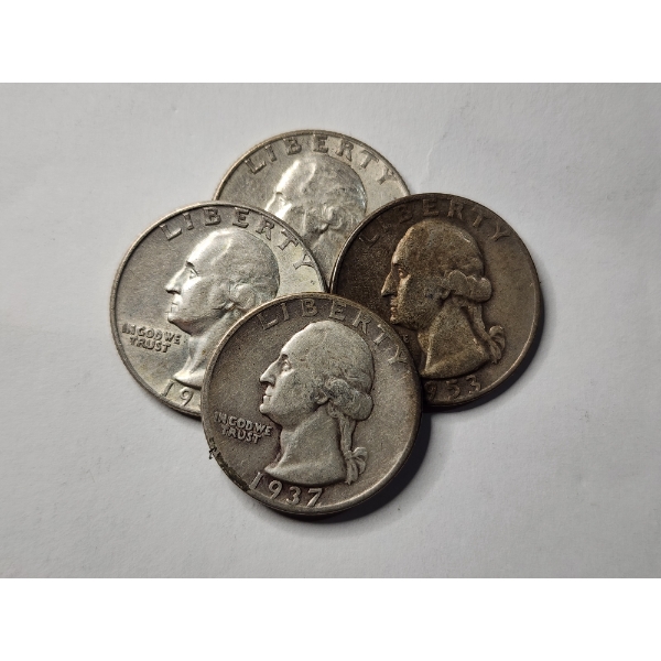 $1.00 in Assorted 90% Silver United States Washington Head Quarters - 4 Coins Altogether!