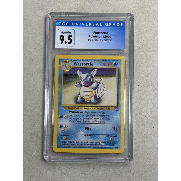CGC 9.5 - 2000 Pokemon Wartortle Trading Card - Base Set 2, 63/130